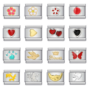 Juego de Dijes Modulares Italianos de Acero Inoxidable, Flor, Corazón, Corona, Mariposa, Animal, Luna, Accesorios de Joyería DIY, Regalo Unisex - Product Image 1