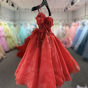 20253 Beautiful Off Shoulder Red Sequined Party Flower Girls Dresses For Kids - Product Image 3