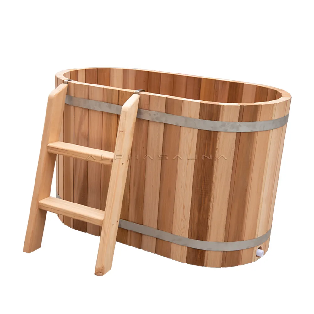 Neues Design 2 Personen Holz Cold Plunge Tub Whirlpool Ice Barrel Bath Combo Kanadische Zeder Tragbares Eisbad