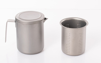 Ensemble de thé en titane pur ultraléger à double paroi avec poignée fixe, portable, pour camping en plein air, tasse infuseur, vaisselle, 3 tasses