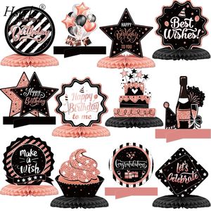 12 piezas de oro rosa cumpleaños panal centros de mesa <span class=keywords><strong>para</strong></span> decoraciones de mesa cumpleaños panal Mesa Topper <span class=keywords><strong>para</strong></span> mujeres HS1451 - Product Image 1