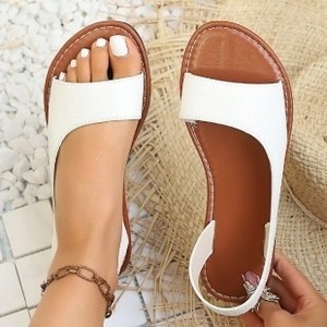 Women Solid One Strap Flat <b>Sandals</b> Back <b>Elastic</b> Ankle Strap Summer Casual Outdoor Walking Beach Daily Footwear - Product Image 3