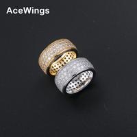 R033 Bagues tendance micro-pavées de zircon cubique, plaquées or/argent, en laiton, bijoux hip-hop pour hommes et femmes, idéales pour les anniversaires et les fêtes
