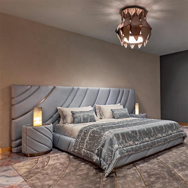 High-end Contemporary Velvet Upholstered Bed , Luxury Bedroom Set for Master Suite, Modern Villa Furniture From China