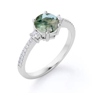 Anillo de compromiso de ágata de musgo redondo clásico de 1,25 quilates Moissanite delicado chapado en rodio para bodas y fiestas al mejor precio - Product Image 3