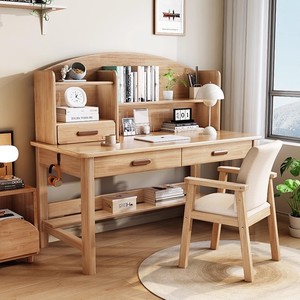 Escritorio de Estudio para Niños de Madera Maciza con Estantería, Cajones de Almacenamiento, Diseño Escandinavo para Estudiantes de Primaria y Secundaria, Uso Doméstico - Product Image 3