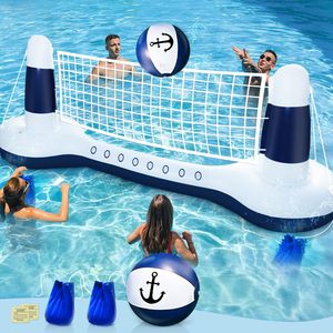 Filet de volley-ball gonflable Tiki Luau le mieux noté, grand jeu flottant pour piscine avec ballon de plage, idéal pour fête tropicale hawaïenne - Product Image 1