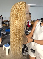 Perruque en dentelle transparente 13*4 en gros, densité 180%, cheveux vierges, blond platine 613, perruque bouclée crépue, perruques en cheveux humains