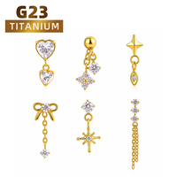 ASTM F136 Implantatqualität Titan Vergoldet Blumen-Design Innengewinde Labret Helix Tragus Lippenpiercing Zirkon Hochzeit