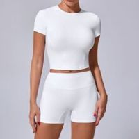 Ensemble de yoga à manches courtes et shorts courts brossés serrés, combinaison de fitness à séchage rapide, ensemble d'exercices de course en plein air d'hiver pour femmes