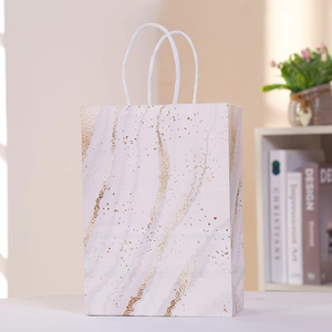 <span class=keywords><strong>Sac</strong></span> en papier kraft personnalisé, recyclé, blanc et brun, pour boulangerie, épicerie, emballage alimentaire, avec logo, résistant, avec poignée - Product Image 2