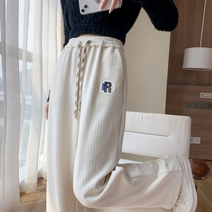 Pantalones anchos <span class=keywords><strong>de</strong></span> chenilla acrílica <span class=keywords><strong>de</strong></span> cintura alta con cordón, rectos y largos, para mujer, nueva colección otoño-invierno 2026 (Foto real) - Product Image 3