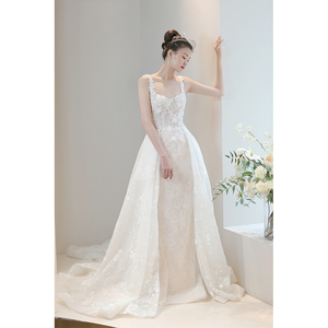 Abito <span class=keywords><strong>da</strong></span> <span class=keywords><strong>sposa</strong></span> a sirena senza maniche con scollo a V 2 in 1 bianco abito <span class=keywords><strong>da</strong></span> <span class=keywords><strong>sposa</strong></span> con Applique in pizzo <span class=keywords><strong>da</strong></span> donna - Product Image 3