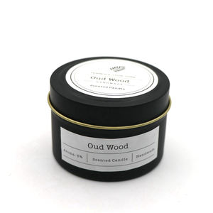 กระป๋องเทียนกลมสีดำด้าน ขนาด 4 ออนซ์ สำหรับใส่เทียนหอม พร้อมฉลาก - Product Image 1