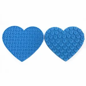 Red Tan Custom Heart Shaped Dog Lick Mat with Suction Cups Slow Feeder and Stress Relief