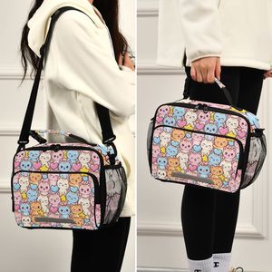 Sac à déjeuner isotherme portable avec imprimé chat mignon, fermeture éclair, sangle en maille pour l'école, les pique-niques et les voyages - Product Image 5