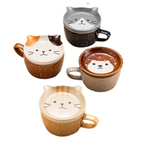 Mug en céramique gaufré mignon avec couvercle, motifs Shiba Inu, chat et hérisson, design attrayant, pour café, lait et petit-déjeuner, en stock
