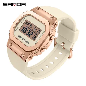 SANDA 9006 fashion pink universe digital watch original Silicone strap waterproof week display Simple Casual relogio musculino