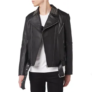 Custom 100% Cowskin Leather Mens Fashion Black Biker Jackets Wholesale