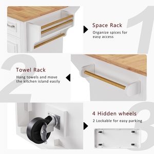 M Modern <strong>Kitchen</strong> <strong>Island</strong> with Power Outlet Rolling Cart <strong>on</strong> <strong>Wheels</strong> with Drop Leaf 5 Open Side Racks 3 Drawers MDF Easy to Clean - Product Image 4