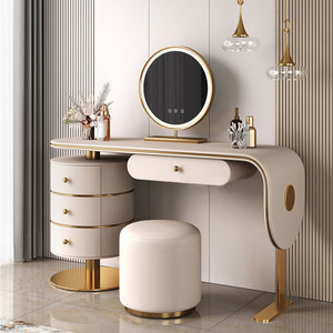 Sang Trọng Bằng Gỗ Bàn Trang Điểm Tafel Tủ Quần Áo Mà Không Có Gương Hiện Đại Acrylic Da Nổi Trang Điểm Vanity Thiết Lập Với LED Và Ngăn Kéo - Product Image 6