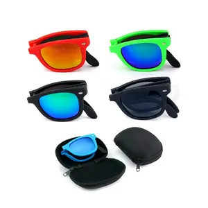 wholesale recycled plastic foldable cheap unisex sun glasses mirror advertising promotion folding sunglasses with case