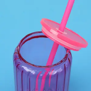 ग्रेडिएंट रंगीन चश्मा मेसन कप मेसन जार पीने की पानी की बोतल 16oz थर्मल सब्लिमेशन ग्लास मग प्लास्टिक ढक्कन और स्ट्रॉ के साथ