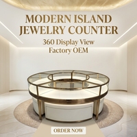Comptoir de présentation de bijoux rond OEM haut de gamme, vitrine incurvée en verre, îlot central circulaire avec rangement pour boutique de montres et usine