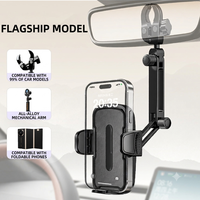 Soporte para iPad y Teléfono Móvil para Espejo Retrovisor con Brazo Telescópico y Altura Ajustable para el Tablero del Automóvil, Aleación de Aluminio