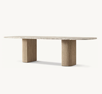 Table de salle à manger rectangulaire en pierre de Mulholland Sassanid OEM design contemporain en chêne américain marbre emperador espagnol fabriqué à la main