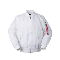 Blouson Bomber MA1 Artistique et Frais pour Hommes Printemps Automne Coupe-Vent Col Montant Blanc Style Hip-Hop Fermeture Éclair Avant pour Couples