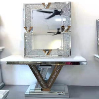 Nouveau design moderne Table de couloir en MDF Table d'appoint murale décorative avec miroir Console diamantée pour entrée ou mobilier de salon