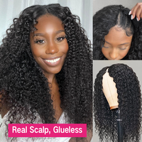 Perruque en cheveux humains 4C Afro bouclés 250% sans colle, partie en V/U, 30 32 34 pouces, brésilienne Remy Deep Wave pour femmes, petite taille de bonnet, transparente