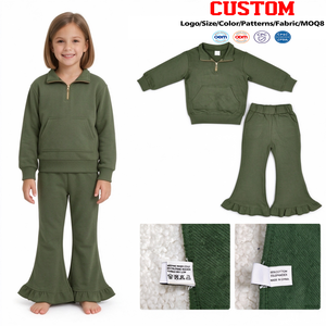 Ensemble sweat-shirt et pantalon cloche en coton biologique et élasthanne pour petites filles, style vacances, collection Trendyism Boutique, tenue décontractée douce - Product Image 1