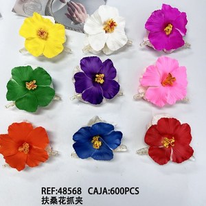 Fermaglio per capelli a forma di ibisco con design floreale colorato per donne e ragazze, 600 pezzi per scatola - Product Image 1