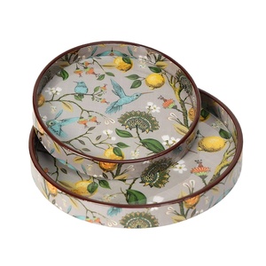 Bandejas de servicio de latón envejecido de alta calidad Elegante madera grande con revestimiento de esmalte Proveedor indio Juego de dos para cada ocasión - Product Image 1