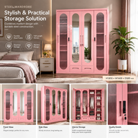 Armoire coulissante en acier améliorée kd, meuble de rangement personnalisé pour vêtements avec miroir, armoire de chambre à coucher avec tiroir