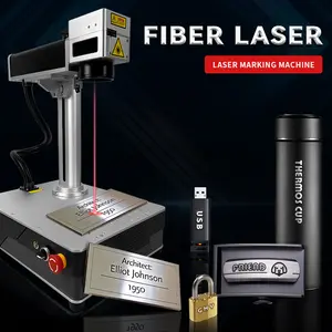 Mesin ukir Laser Portabel Desktop 20w 30w 50w, mesin penanda Laser serat plastik logam untuk perhiasan