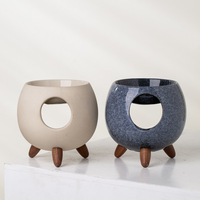 Far View Custom Three-Foot Vitality Stove, Lampe à Huile Essentielle en Céramique pour Aromathérapie, avec Glaçure Perle/Sable Grossier, pour Bougies et Thé