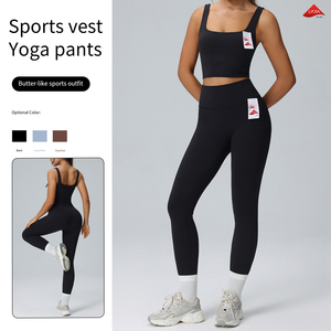 Conjuntos Deportivos para <span class=keywords><strong>Mujer</strong></span>, Dos Piezas, <span class=keywords><strong>Camiseta</strong></span> sin Mangas, Leggings de Cintura Alta a Juego, Conjuntos de Gimnasio, Conjunto de Yoga - Product Image 1