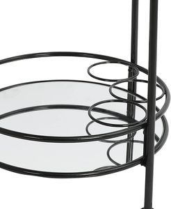 Metal and Glass Round <b>Wheel</b> Bar Trolley 2 Tier Rolling Bar with Bottle Compartment and Glass Holders Mid Century Serving <b>Table</b> - Product Image 3