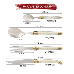 Ensemble de couverts <span class=keywords><strong>Laguiole</strong></span> personnalisé de 24 pièces, blanc nacré, en acier inoxydable, <span class=keywords><strong>couteau</strong></span>, <span class=keywords><strong>fourchette</strong></span>, cuillère, ensemble de couverts avec boîte en bois, coffret cadeau - Product Image 2