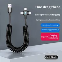 Câble de charge micro-USB 3-en-1 pour téléphone et chargeur de voiture à ressort rétractable avec gaine élastique en PVC