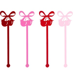 ที่คนค็อกเทลอะคริลิคสีชมพูแดงลายเชอร์รี่น้ำผึ้งและน้ำหวาน ของตกแต่งเค้กสำหรับงานวาเลนไทน์ ขนาด 15 ซม. อุปกรณ์เสริมสำหรับบาร์ - Product Image 5