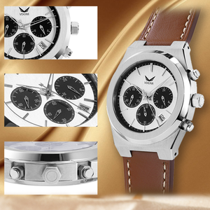 Design créatif Montre <span class=keywords><strong>chrono</strong></span> à quartz en acier inoxydable pour homme Aiguilles creuses Date multi-fuseau horaire Unique Japan Movt Leather Business - Product Image 2