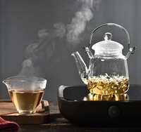 Théière en verre borosilicaté à haute poignée de 12oz Style chinois bouilloire à café en gros infuseur amovible théière en verre transparent
