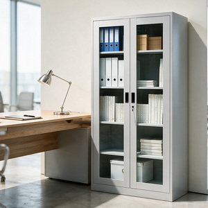 Wholesale <strong>Tall</strong> Glass <strong>Door</strong> Metal Filing Cabinet <strong>with</strong> 4 Adjustable <strong>Shelves</strong> Lockable Office Storage <strong>Cupboard</strong> for Document Archive - Product Image 3