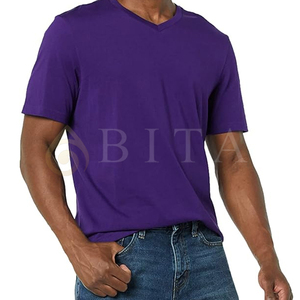 T-shirts pour hommes légers et à séchage rapide, col en V, personnalisables, nouveau design, couleur unie, en gros, pour la vente chaude, vêtements d'été pour hommes - Product Image 4