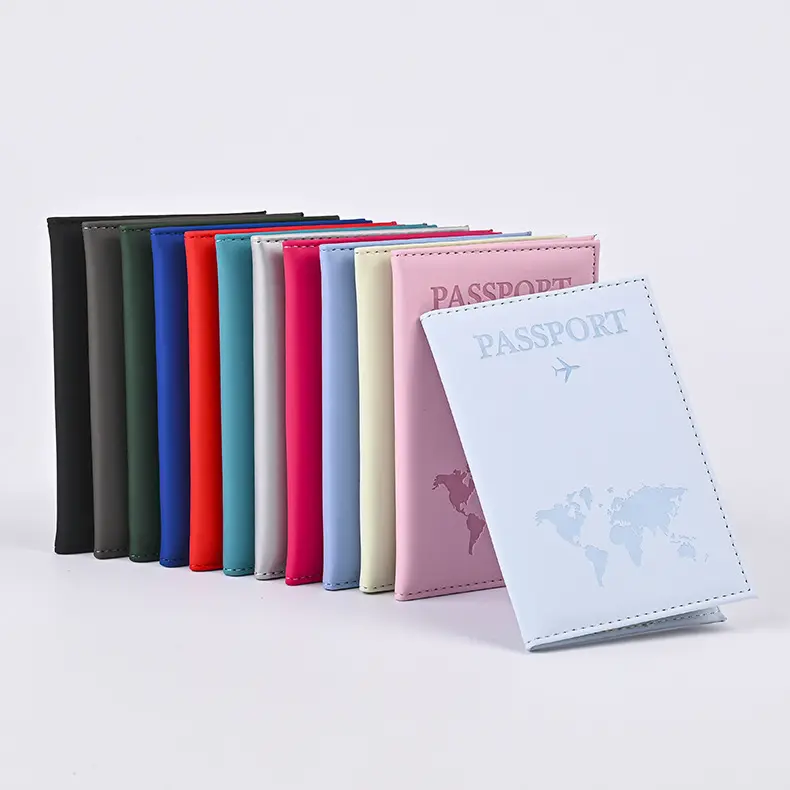 Solid Color Passport Cover PU Leather Travel Cards Wallet For Men Women NE1236