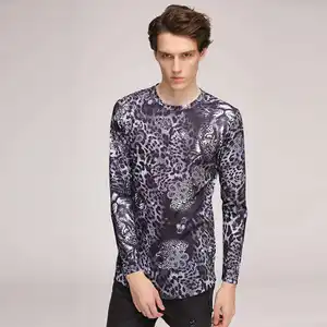 Camiseta informal personalizada para hombre, Proveedor de Ropa de calle, estampado de leopardo, manga completa con patrón de animales, tela de sarga, 220 gramos
